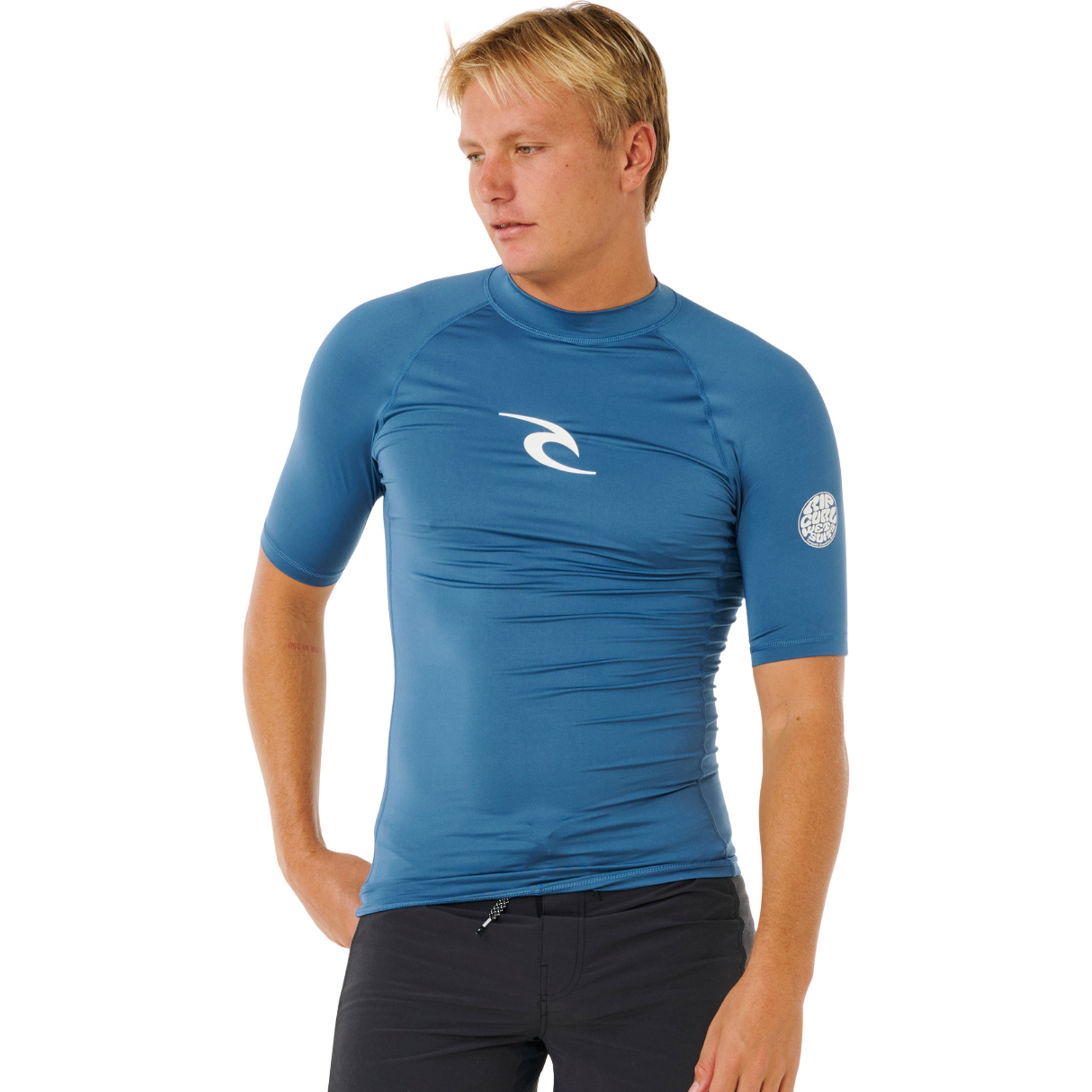 2026 Rip Curl Mens Waves UPF Performance Short Sleeve Rash Vest 16MMRV - Bluefin